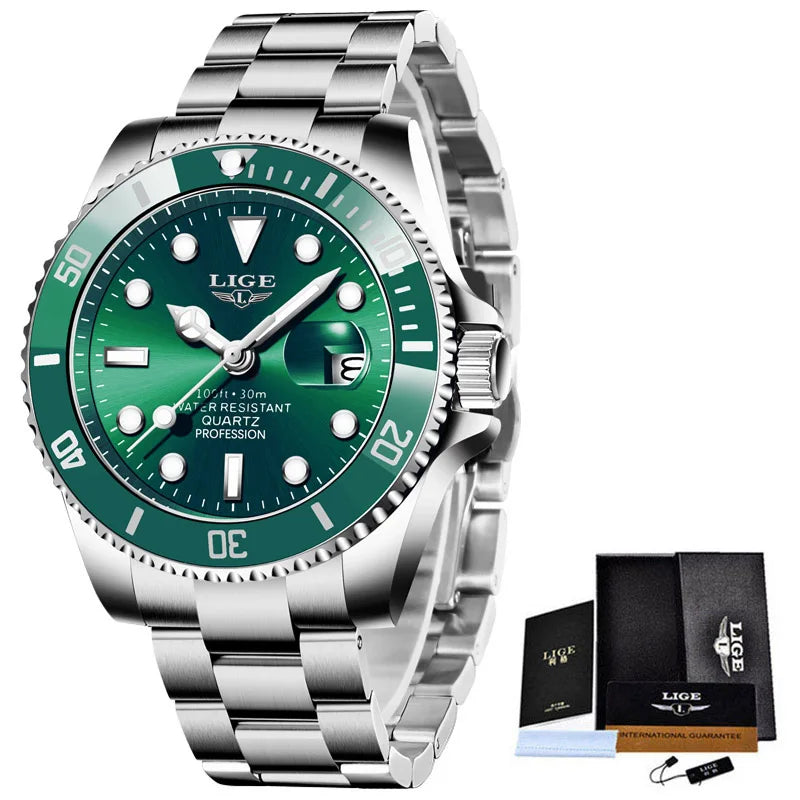 LIGE Luxury Diver Watch for Men - 30ATM Waterproof Quartz Wristwatch with Date, Sport Design