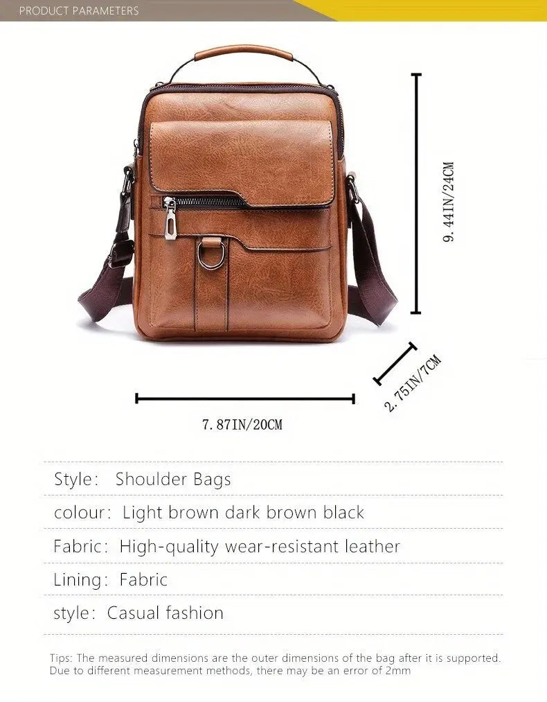 Men's PU Leather Shoulder Bag - Fits 9.7'' iPad, Business Crossbody Messenger Bag with Flap for Travel