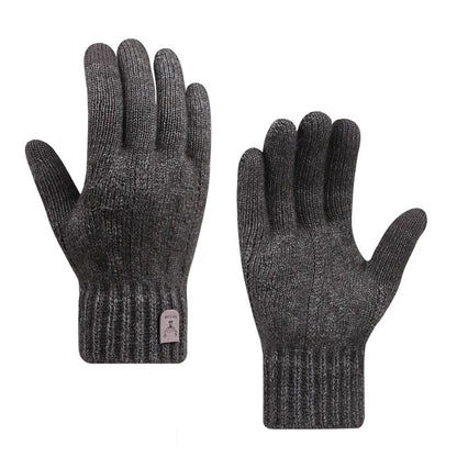 Men's Winter Touch Screen Gloves - Warm Wool Knitted Gloves with Fleece Lining for Cold Weather