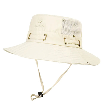 Men's Cap Breathable Mesh Solid Color Bucket Hat for Fishing, Camping & Hiking Anti-UV Sun Hat Wide Brim Fisherman Hat - Hiccupzz
