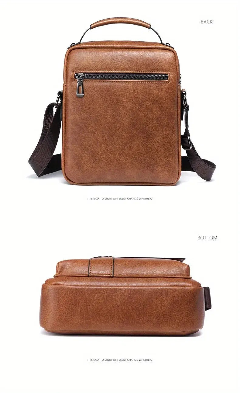 Men's PU Leather Shoulder Bag - Fits 9.7'' iPad, Business Crossbody Messenger Bag with Flap for Travel