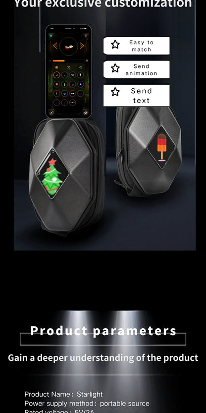 Motorcycle Backpack with LED EYE - DIY Riding Bag with APP Control, Hard Shell, Rainproof, Fits 14-Inch Notebook - Hiccupzz