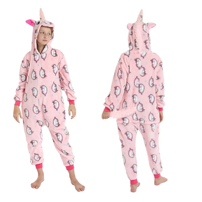 Kids Winter Stitch Flannel Pajamas - Pikachu, Unicorn Kigurumi Onesies for Boys, Girls, and Baby Blanket Sleepers