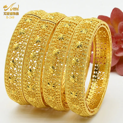 Dubai 24K Gold Color Bracelets for Women - Luxury Designer Indian Bangles, African Arabic Wedding Bridal Jewelry - Hiccupzz