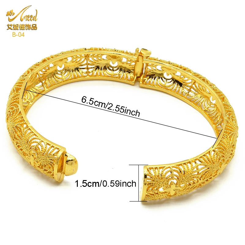 Dubai 24K Gold Color Bracelets for Women - Luxury Designer Indian Bangles, African Arabic Wedding Bridal Jewelry