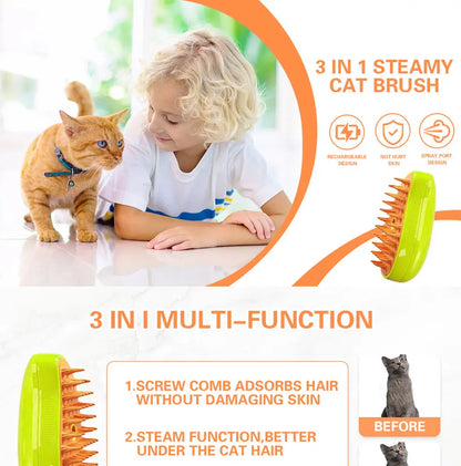 3-in-1 Electric Steamy Brush for Cats & Dogs – Steam Brush, Sprayer, and Massaging Pet Grooming Tool for Shedding - Hiccupzz