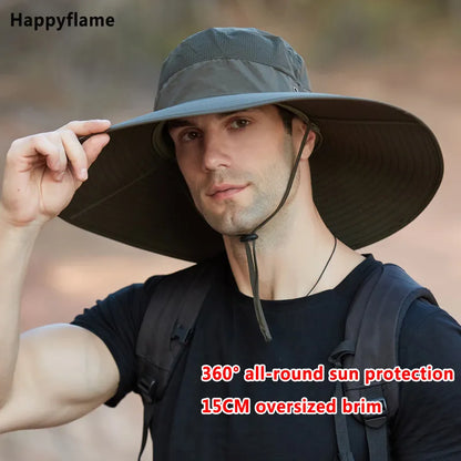 Hot Men's 15CM Big Wide Brim Outdoor Waterproof Mountaineering Cap - Hiccupzz