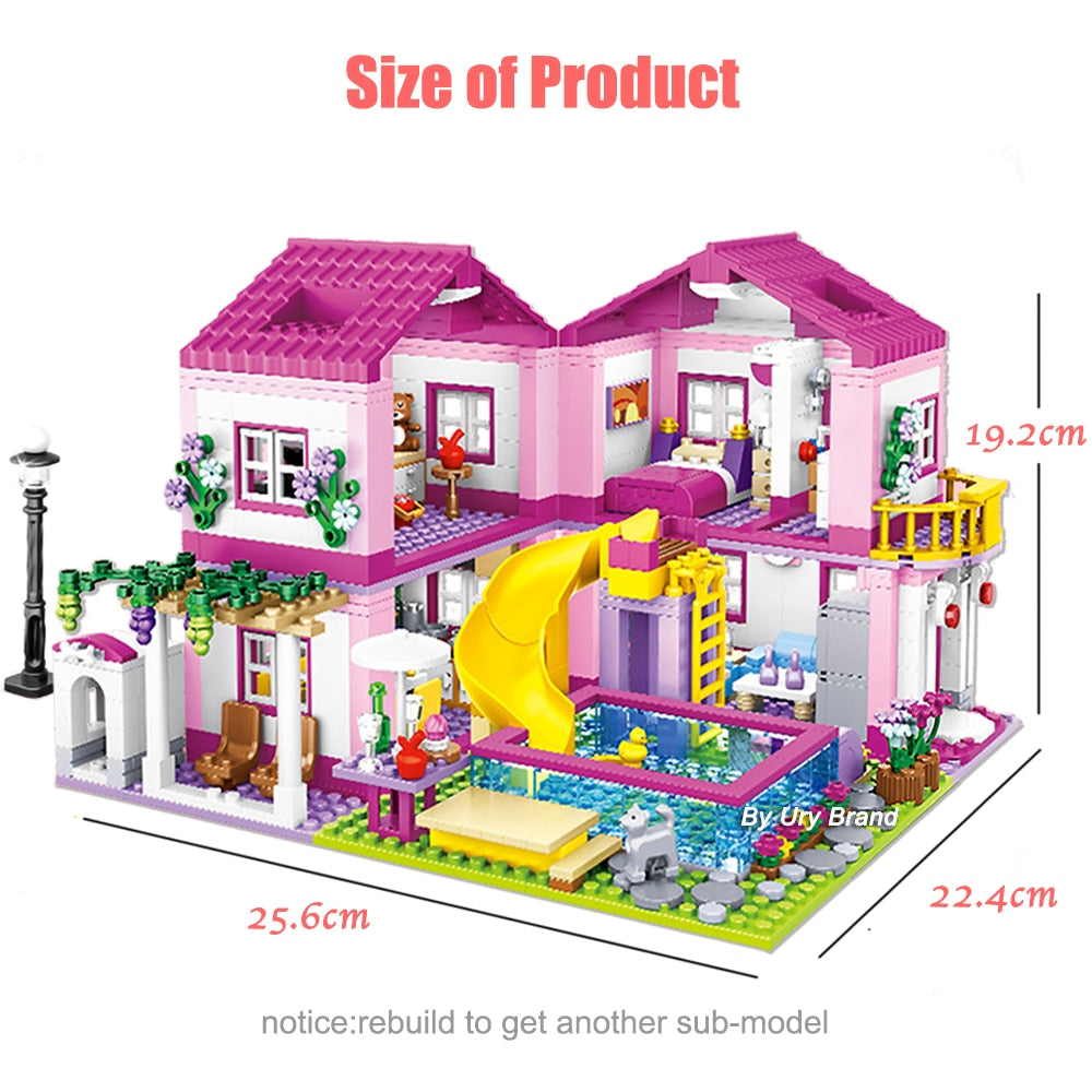 Friends City House Summer Holiday Villa Castle Building Blocks Sets Figures Swimming Pool DIY Toys for Kids Girls