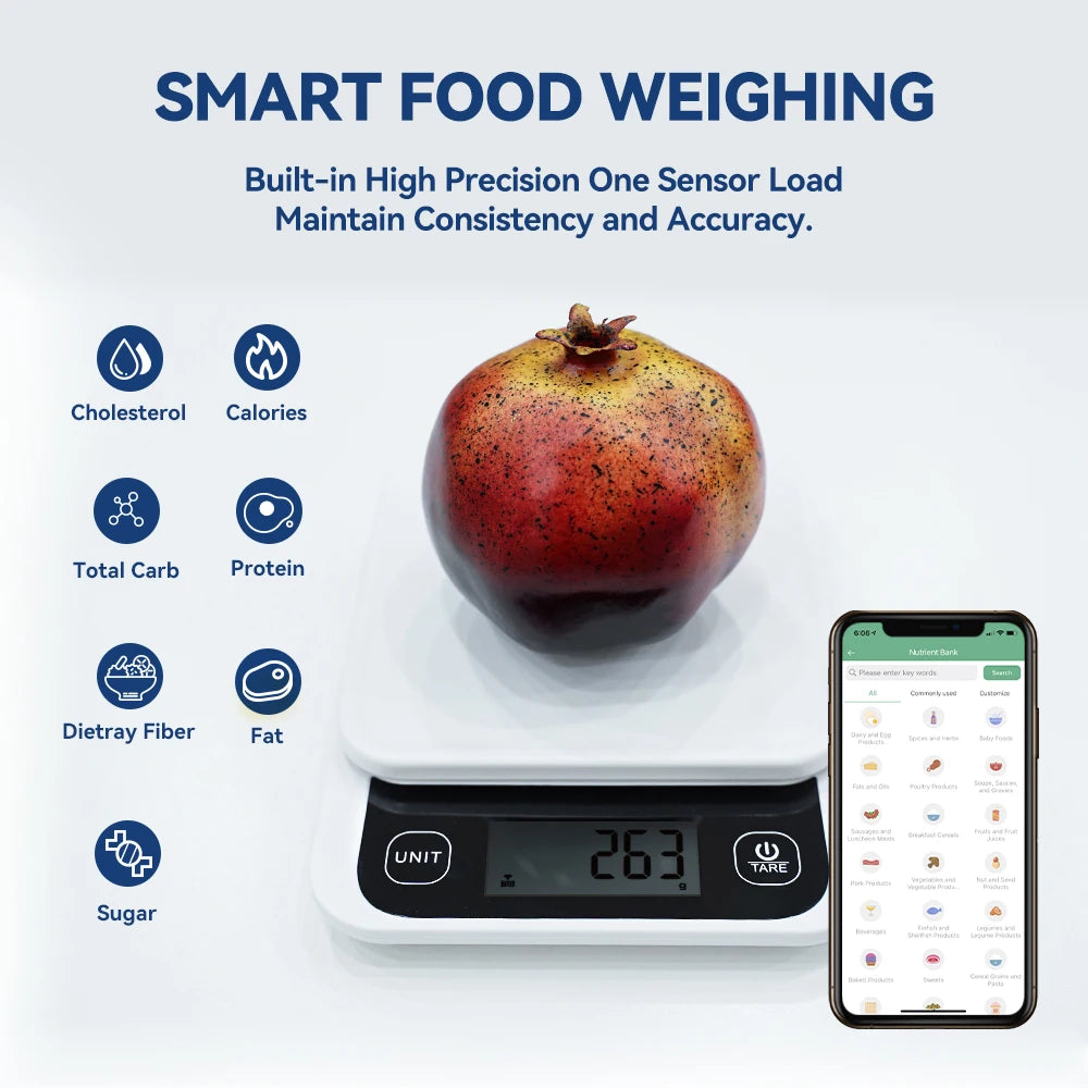 0-1kg/0.1g, 1-5kg/1g, Smart Kitchen Scales Nutrition Food with App