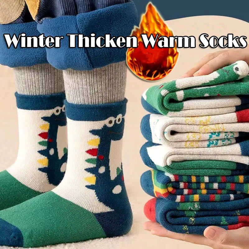 5 Pairs Winter Baby Socks - Warm Cotton Cartoon Socks for Kids, Thicken Socks for Girls and Boys