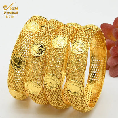 Dubai 24K Gold Color Bracelets for Women - Luxury Designer Indian Bangles, African Arabic Wedding Bridal Jewelry - Hiccupzz