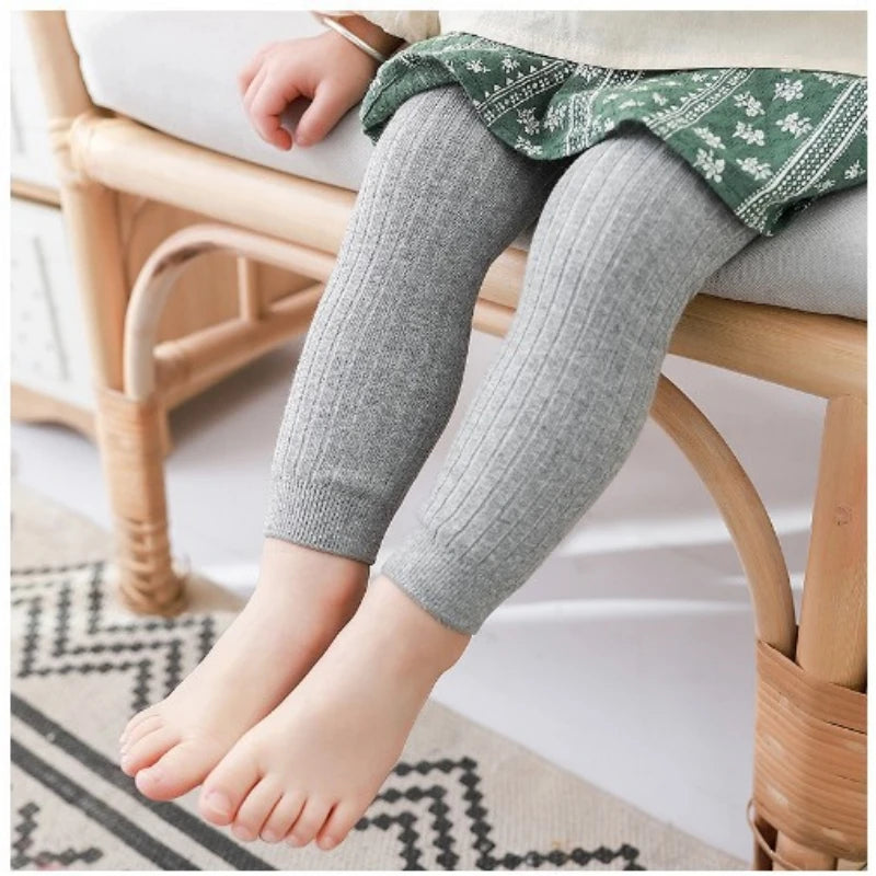 Autumn Spring Baby Girls' Ribbed Cotton Stretch Leggings - Elastic, Comfortable Pants for Kids Aged 0-6 Years