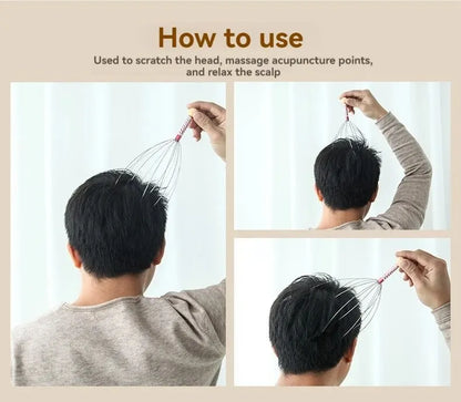 Octopus Head Massager - Stainless Steel Scalp Scratcher and Brain Massage Claw for Relaxation and Itch Relief