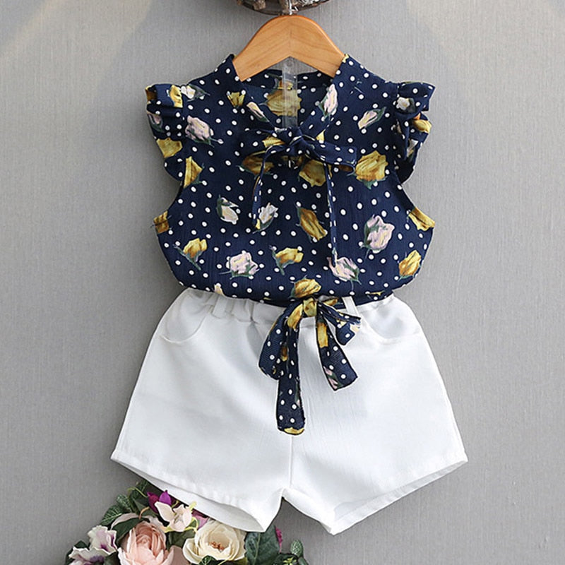 Kids Girls Clothing Sets Summer New Style Brand  Baby Girls Clothes Short Sleeve T-Shirt+Pant Dress 2Pcs Children Clothes Suits