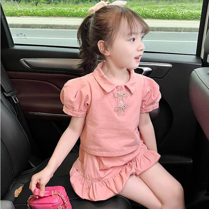 Girls' Summer Suits 2022 Latest Style Polo Collar Shorts Short Sleeve Fashion Thin Two-Piece Suit