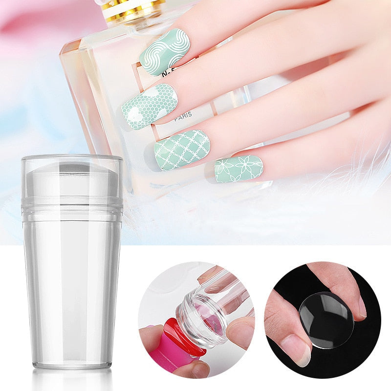 Transparent Nail Stamper with Scraper 2pcs Jelly Silicone Stamp for French Nails