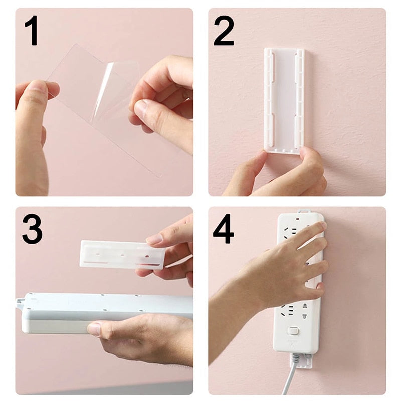 Wall-Mounted Plug Fixer Sticker Punch-free Home Self-Adhesive Socket Fixer Cable Wire Organizer Seamless Power Strip Holder