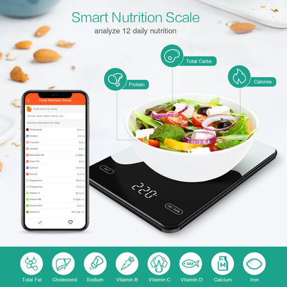 Digital Food Scale 10kg Smart Kitchen Scales with Nutrition Calculator APP Rechargeable Gram Scale for Weight Loss Baking Scales - Hiccupzz