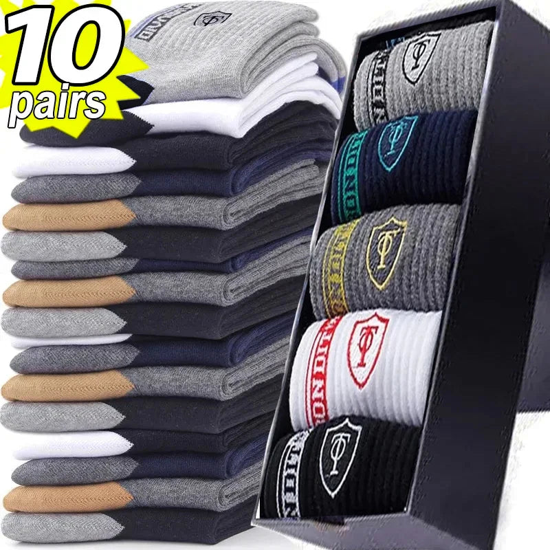 10 Pairs Breathable Cotton Sports Socks - Bamboo Fiber Sweat-Absorbing Deodorant Socks