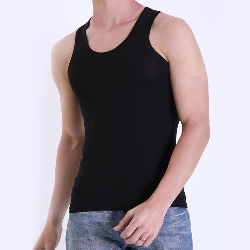 Men's Pure Cotton Fitted Vest - Summer Sleeveless Training T-Shirt