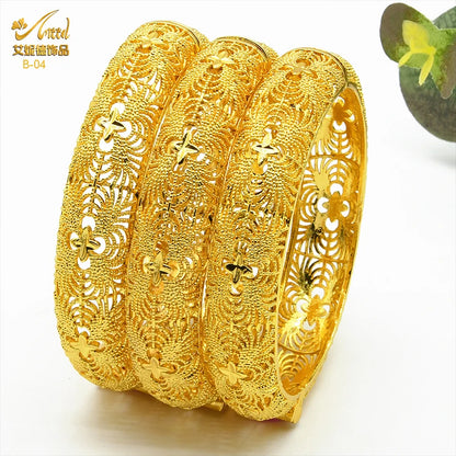 Dubai 24K Gold Color Bracelets for Women - Luxury Designer Indian Bangles, African Arabic Wedding Bridal Jewelry - Hiccupzz