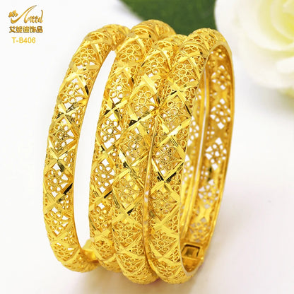 Dubai 24K Gold Color Bracelets for Women - Luxury Designer Indian Bangles, African Arabic Wedding Bridal Jewelry - Hiccupzz