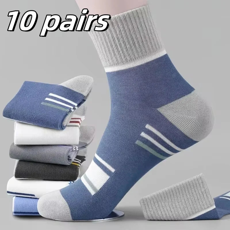 10 Pairs Breathable Cotton Sports Socks - Bamboo Fiber Sweat-Absorbing Deodorant Socks