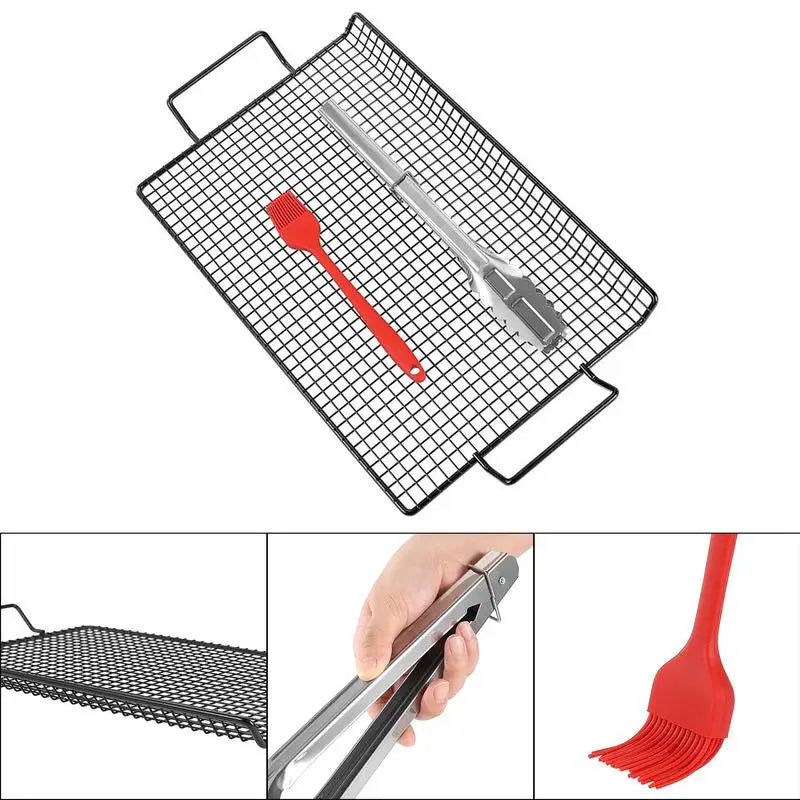 Stainless Steel Wire Mesh Grill BBQ Net Non-Sticky For Vegetables Portable Barbecue