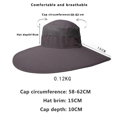 Hot Men's 15CM Big Wide Brim Outdoor Waterproof Mountaineering Cap - Hiccupzz
