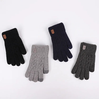 Men's Winter Touch Screen Gloves - Warm Wool Knitted Gloves with Fleece Lining for Cold Weather