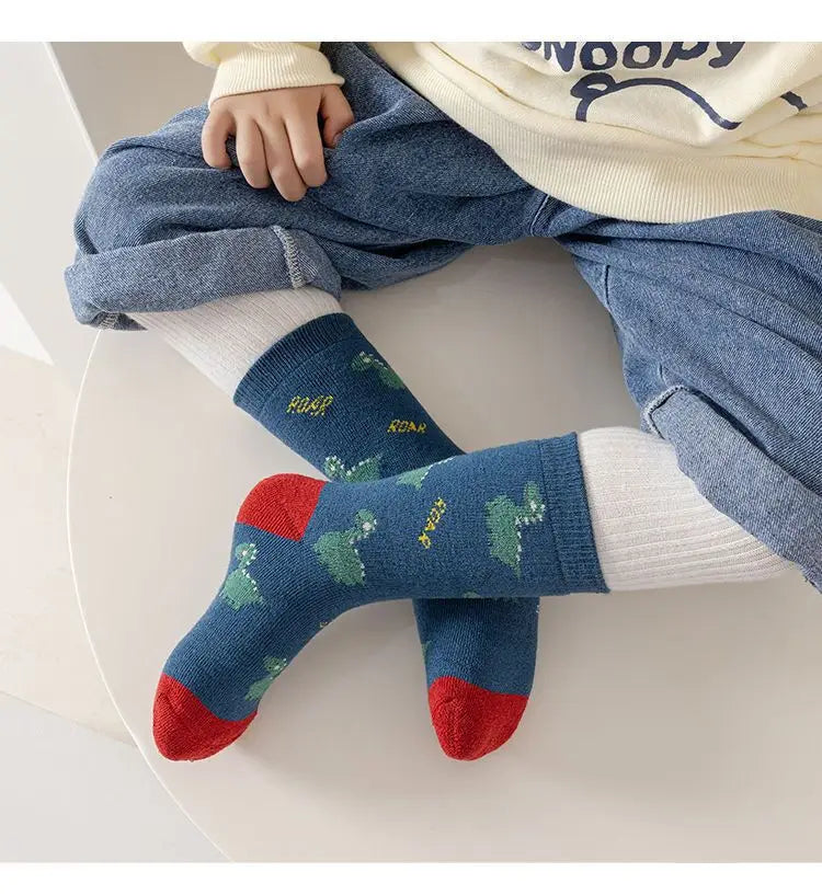 5 Pairs Winter Baby Socks - Warm Cotton Cartoon Socks for Kids, Thicken Socks for Girls and Boys