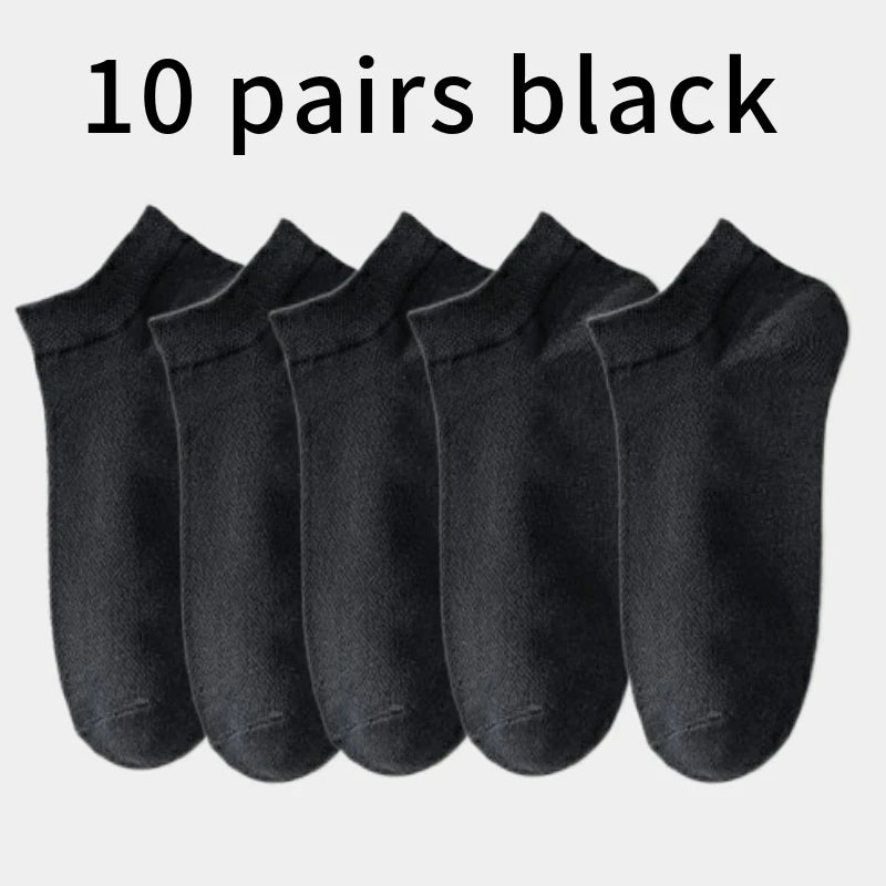 10 Pairs Breathable Cotton Sports Socks - Bamboo Fiber Sweat-Absorbing Deodorant Socks