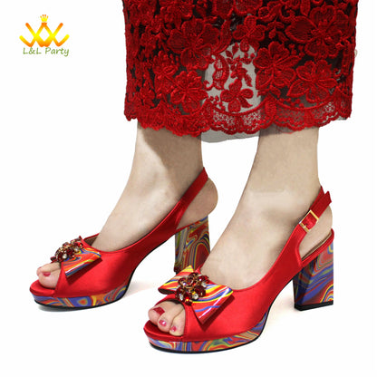 Appliques Specials Italian Design Nigerian Women Shoes Matching Bag Set in Red Color INS Hot Sale Sandals - Hiccupzz