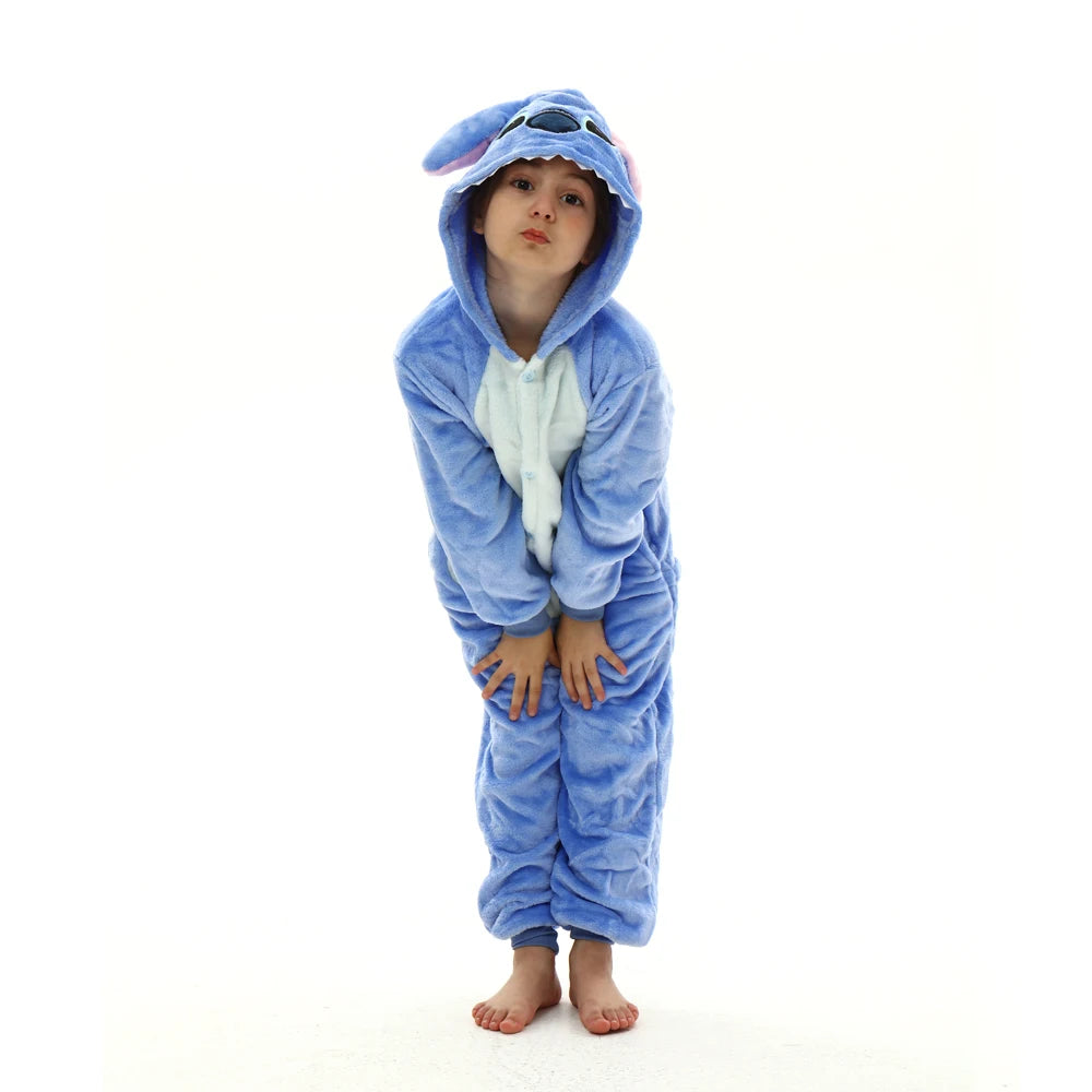 Kids Winter Stitch Flannel Pajamas - Pikachu, Unicorn Kigurumi Onesies for Boys, Girls, and Baby Blanket Sleepers