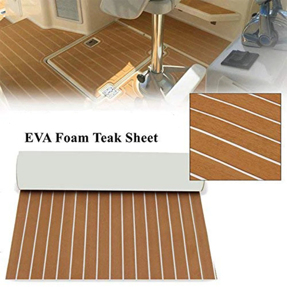 600x2400x5mm EVA Foam Faux Teak Boat Decking Mat Brown Deck Sheet Yacht Flooring Anti Skid Mat Self Adhesive Vehicle Pad