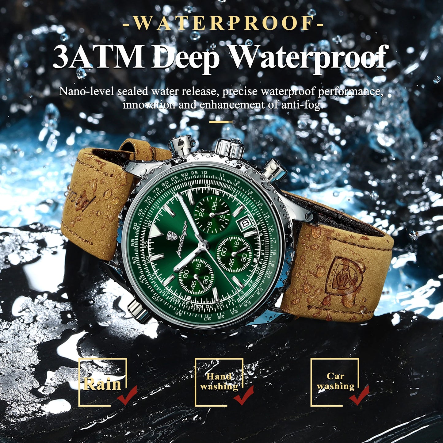 POEDAGAR Luxury Men's Watch - Quartz, Waterproof, Luminous Date Chronograph, Leather Strap, Military Sports Wristwatch