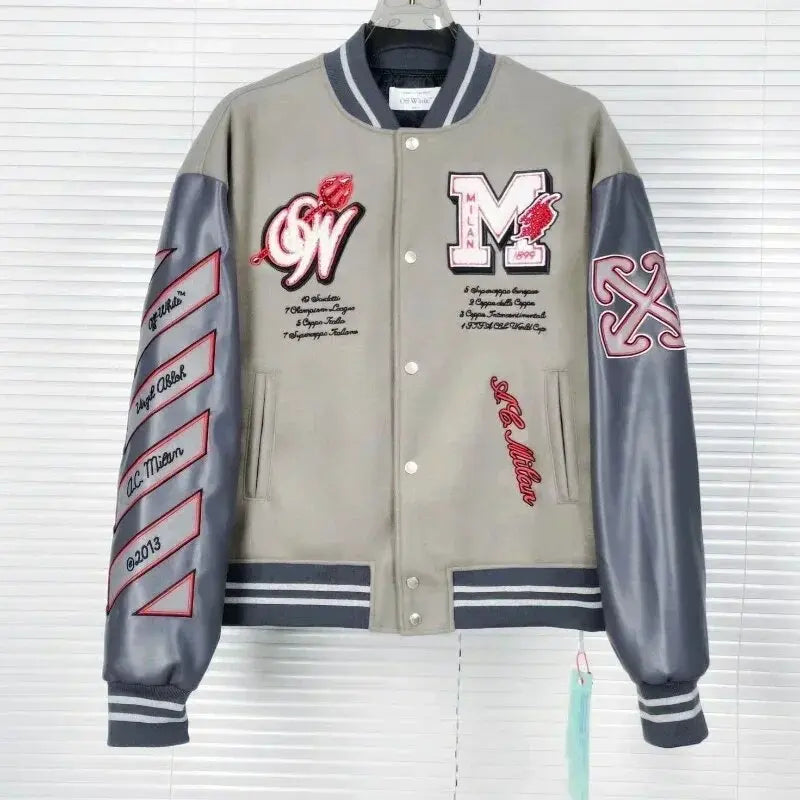 Men's Embroidered Bomber Jacket - Hip Hop Leather Baseball Y2K Fashion