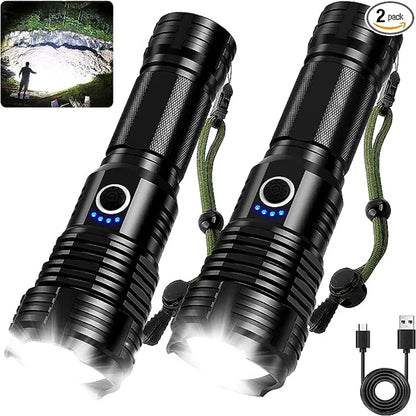 High Power XHP100 Led Flashlight Rechargeable 4 Core Torch Zoom Usb Hand Lantern For Camping, Outdoor & Emergency Use - Hiccupzz