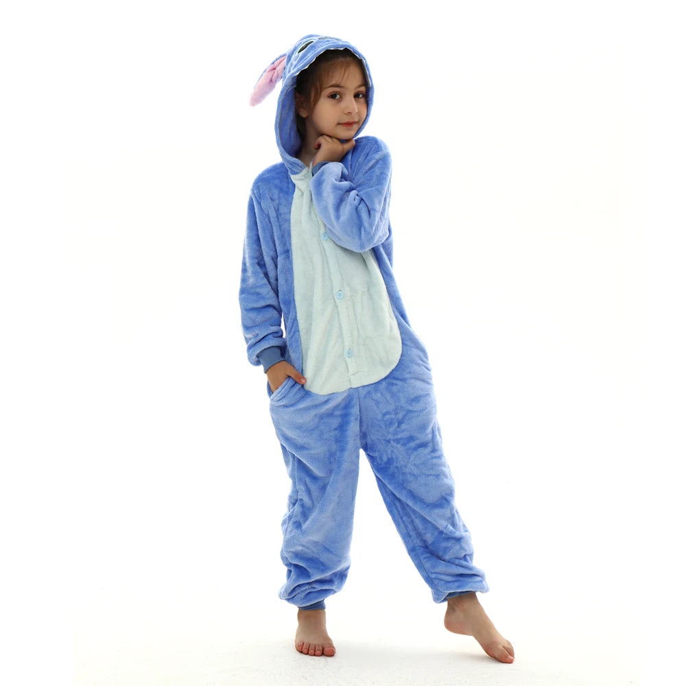 Kids Winter Stitch Flannel Pajamas - Pikachu, Unicorn Kigurumi Onesies for Boys, Girls, and Baby Blanket Sleepers