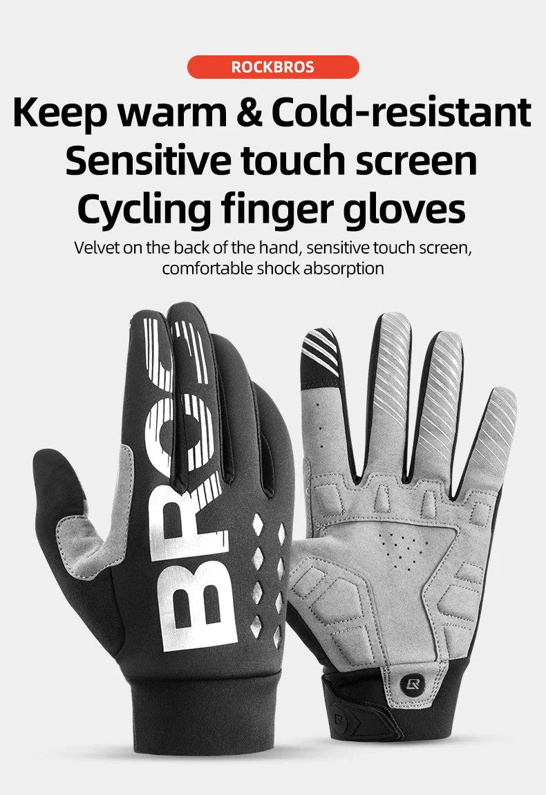 Cycling Gloves - Touch Screen Waterproof MTB Bike Gloves, Thermal Warm for Winter & Autumn Sports