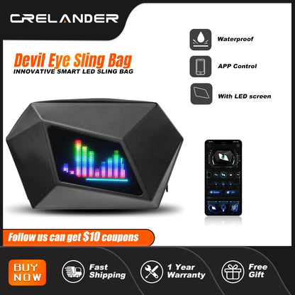 CRELANDER Sling Bag With LED Display, Crossbody Waterproof Shoulder Chest Backpack Cycling Travel Daypack for Men Women - Hiccupzz