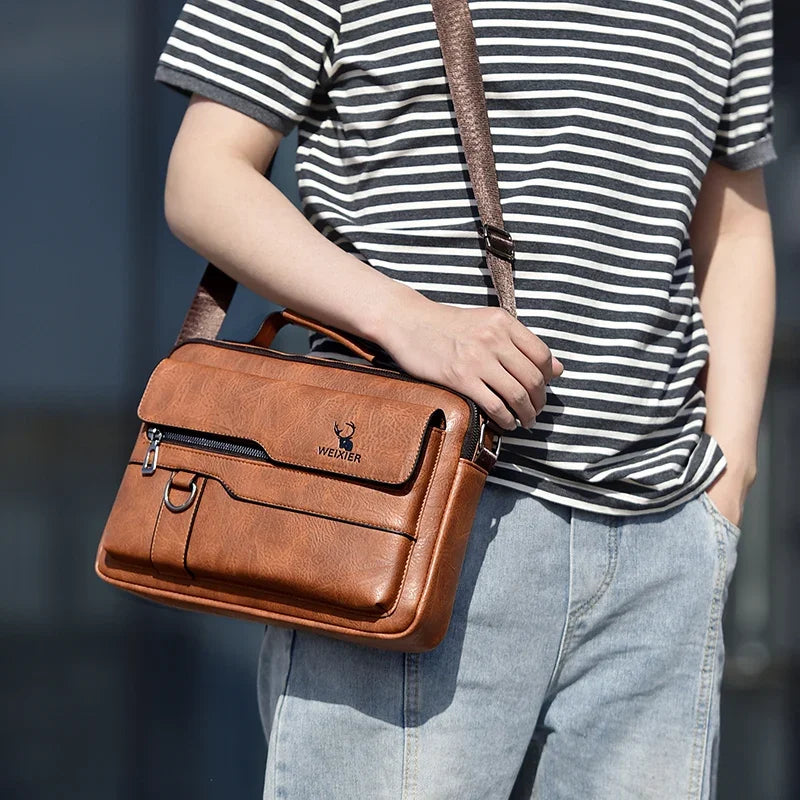 Men's PU Leather Shoulder Bag for 9.7'' iPad - Business Crossbody Messenger Travel Bag