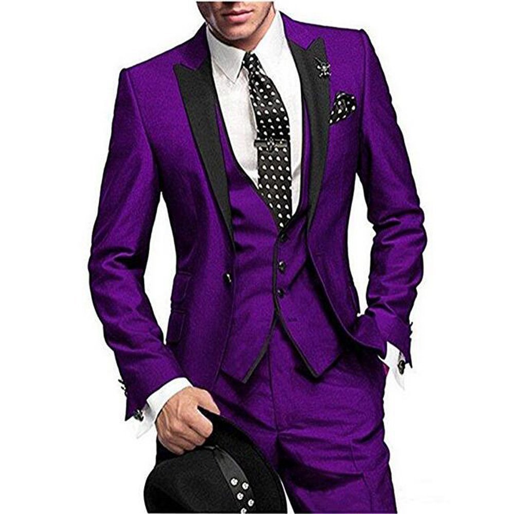 New Men's Three Piece Set Suit Black Polo Collar Contrast Color Suit Banquet Party Suit Groom Brides man Suit Men's Clothes Suit