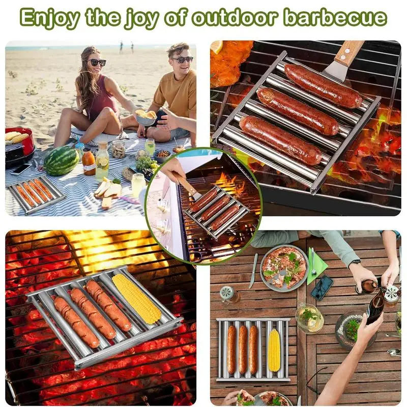 Hot Dog Roller Rack Foldable Hot Dog Roller Basket BBQ Hot Dog Griller Stainless Steel Sausage Roller Grill Hot Dog Roller