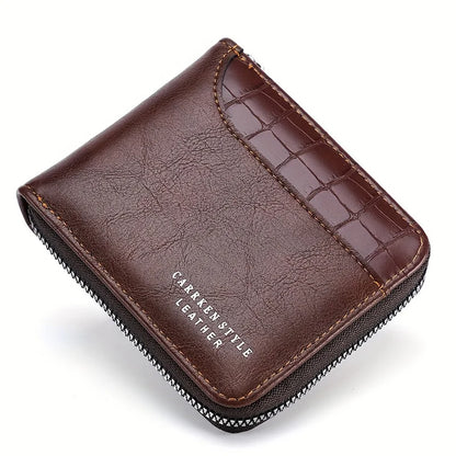 Men's Luxury Leather Wallet - RFID Zipper Card Holder with Coin Pocket, Perfect Gift for Men