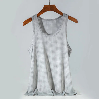 Men's Ice Silk Mesh Tank - Transparent Gym Stringer Bodybuilding Vest - Hiccupzz
