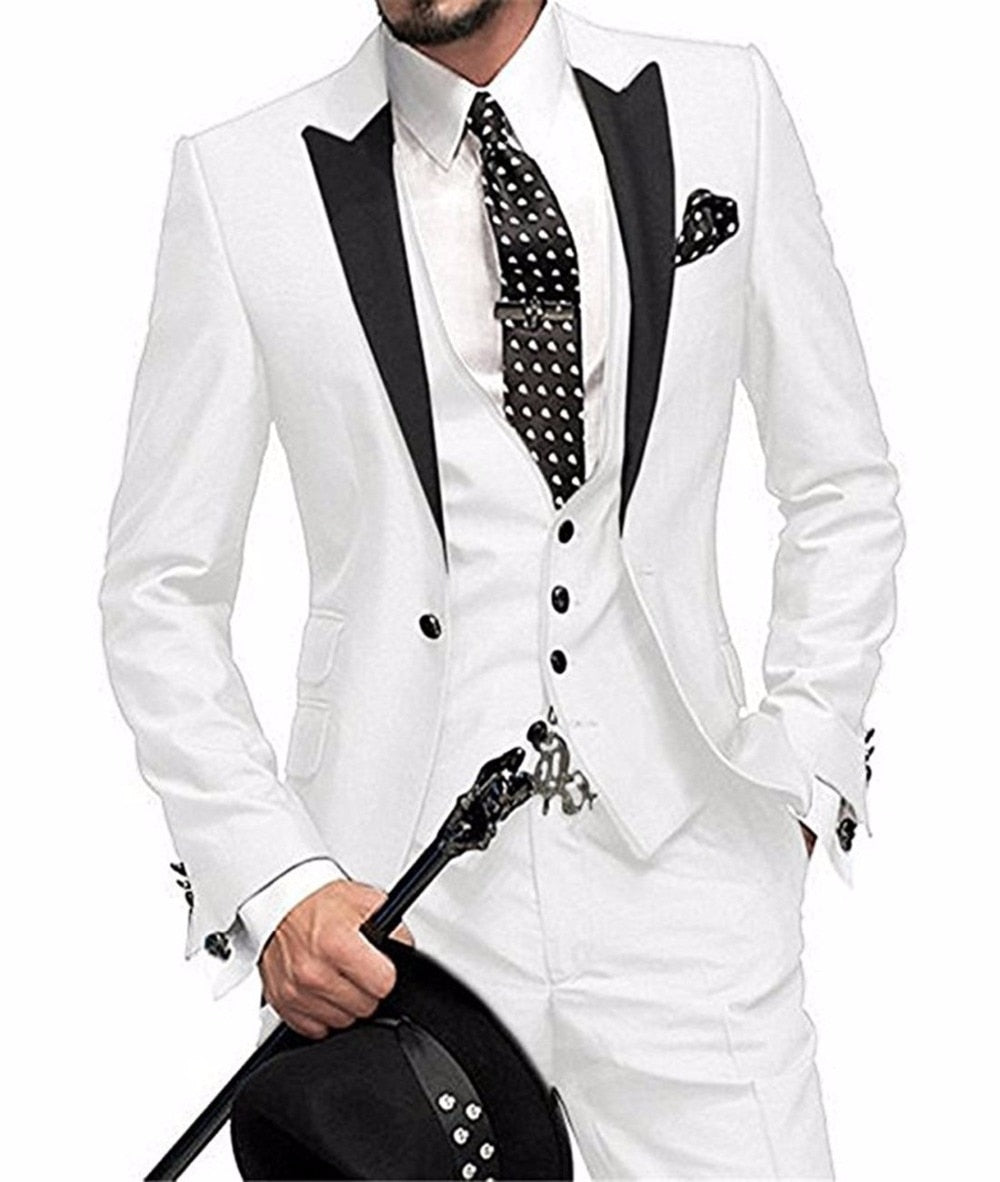 New Men's Three Piece Set Suit Black Polo Collar Contrast Color Suit Banquet Party Suit Groom Brides man Suit Men's Clothes Suit