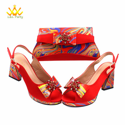 Appliques Specials Italian Design Nigerian Women Shoes Matching Bag Set in Red Color INS Hot Sale Sandals - Hiccupzz