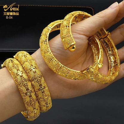 Dubai 24K Gold Color Bracelets for Women - Luxury Designer Indian Bangles, African Arabic Wedding Bridal Jewelry - Hiccupzz