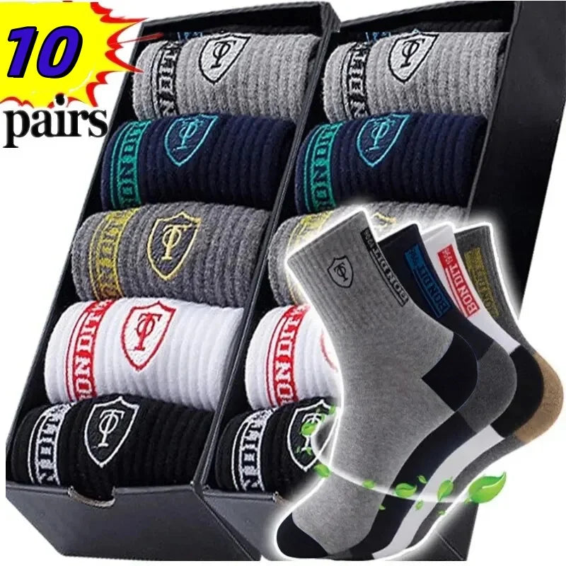 10 Pairs Breathable Cotton Sports Socks - Bamboo Fiber Sweat-Absorbing Deodorant Socks